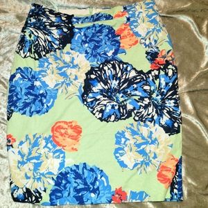 J. Crew Floral Pencil Skirt - Blue, Orange, Green